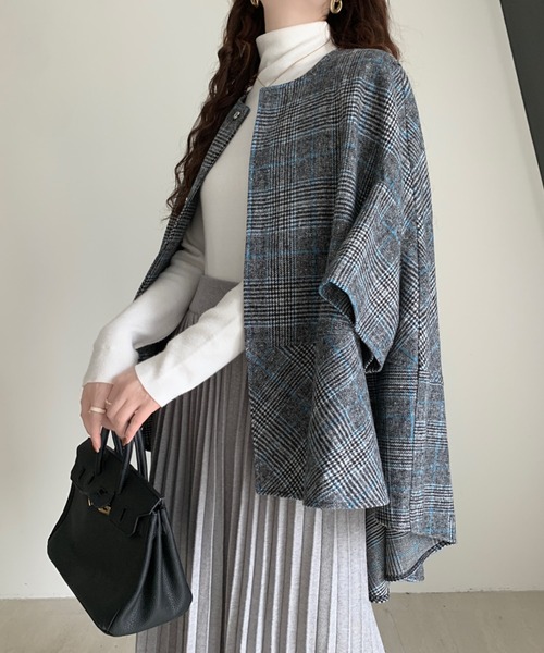 emi+(エミプラス)の「ビックシルエットチェック柄ドルマンポンチョ(ポンチョ・レディース・ブラック系その他/グレー系その他/グレー系その他2・M/L)」の18枚目の写真
