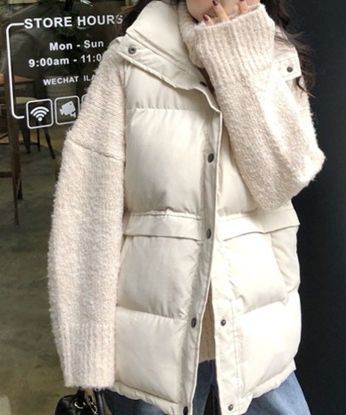 Ritzy（リッツィー）の「オーバーサイズ スタンドカラー エコダウンベスト（ダウンベスト・レディース・ブラック/ホワイト・M/L）」の13枚目の写真