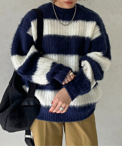 CPCM（シーピーシーエム）の「畦編みボーダーニットプルオーバー（ニット/セーター・メンズ・マスタード/レッド/ネイビー・MEDIUM/LARGE）」の11枚目の写真