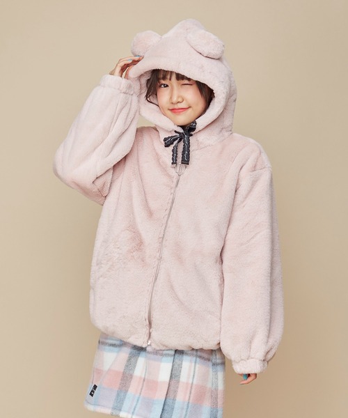 JENNI love（ジェニィラブ）の「【洗える】エコファーくま耳ブルゾン（ブルゾン・キッズ・ブラック/ピンク/ベージュ・160cm/150cm/130cm/140cm）」の3枚目の写真
