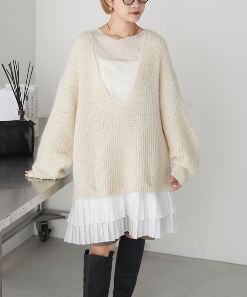 forksy.(フォルクシー)の「【forksy.】マルチウェイディープVネックニットプルオーバー(ニット/セーター・レディース・アイボリー/パープル/グレー・FREE)」の8枚目の写真