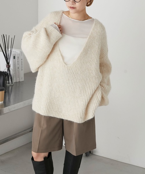 販売開始前kumukuku fairybody アウトフィット forksy.】マルチウェイディープVネックニットプルオーバー