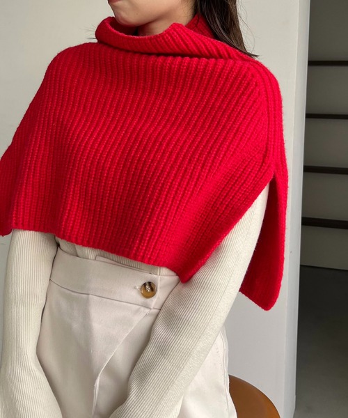 CAPRICIEUX LE'MAGE（カプリシューレマージュ）の「ニットケープ（マフラー・レディース・ベージュ/レッド/ブラック・FREE）」の9枚目の写真