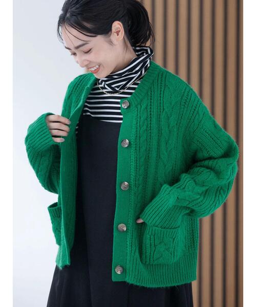セール】ケーブル釦ニットカーディガン（カーディガン/ボレロ）｜Green
