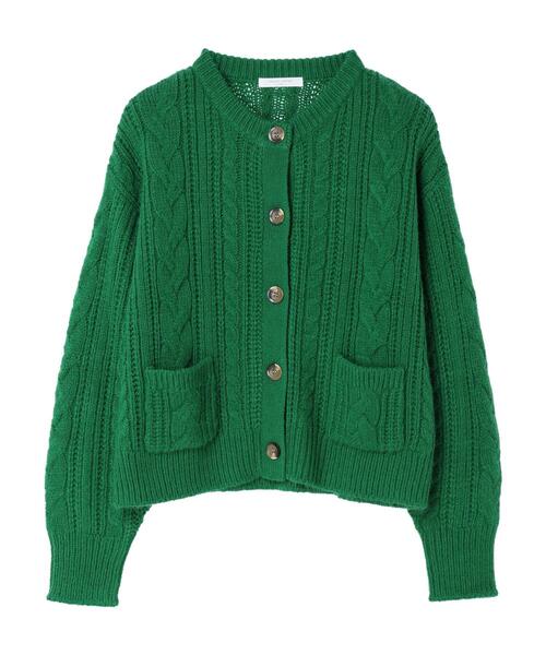 セール】ケーブル釦ニットカーディガン（カーディガン/ボレロ）｜Green