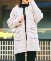 ノーカラーフェイクリングウールコート