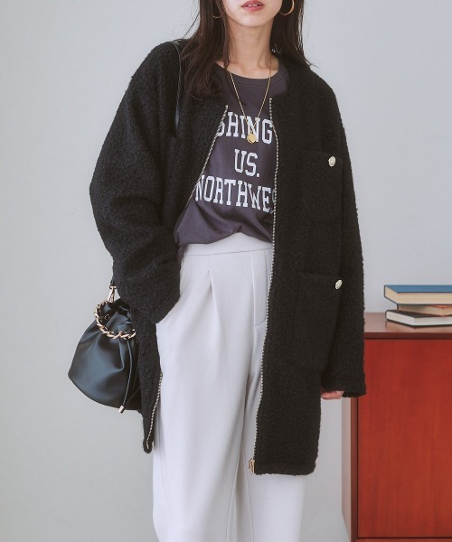 nissen（ニッセン）の「ノーカラーフェイクリングウールコート（ノーカラーコート・レディース・ブラック/キナリ・S/L/LL/M）」の3枚目の写真