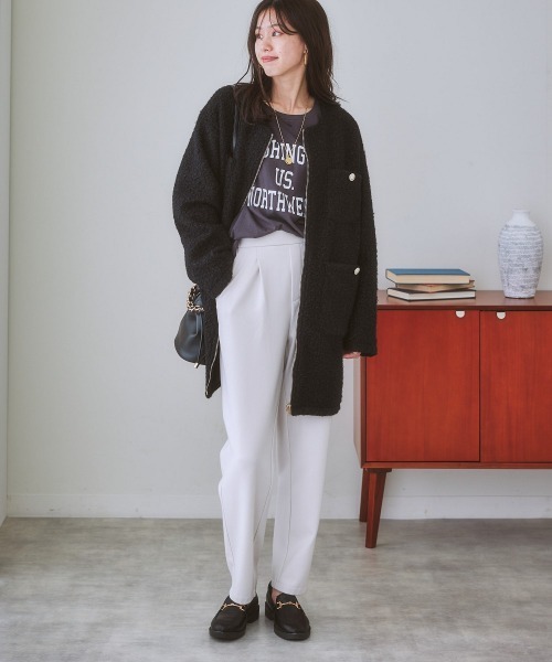 nissen（ニッセン）の「ノーカラーフェイクリングウールコート（ノーカラーコート・レディース・ブラック/キナリ・S/L/LL/M）」の5枚目の写真