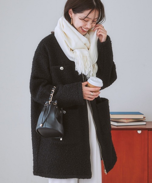 nissen（ニッセン）の「ノーカラーフェイクリングウールコート（ノーカラーコート・レディース・ブラック/キナリ・S/L/LL/M）」の7枚目の写真