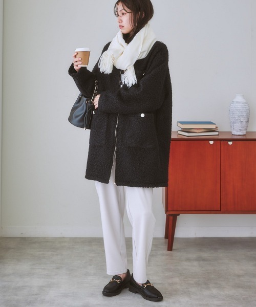 nissen（ニッセン）の「ノーカラーフェイクリングウールコート（ノーカラーコート・レディース・ブラック/キナリ・S/L/LL/M）」の8枚目の写真