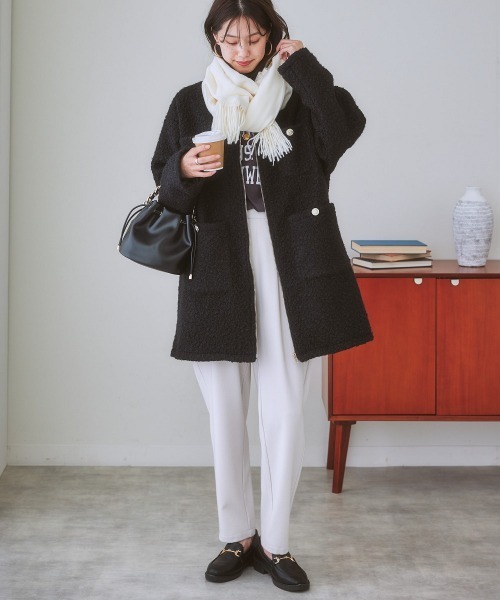 nissen（ニッセン）の「ノーカラーフェイクリングウールコート（ノーカラーコート・レディース・ブラック/キナリ・S/L/LL/M）」の9枚目の写真