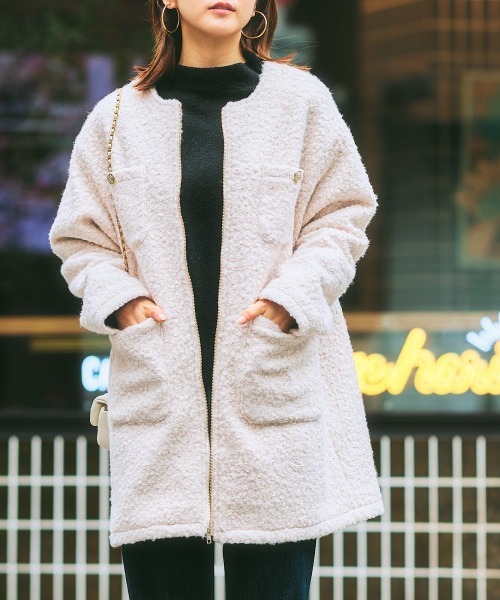 nissen（ニッセン）の「ノーカラーフェイクリングウールコート（ノーカラーコート・レディース・ブラック/キナリ・S/L/LL/M）」の10枚目の写真