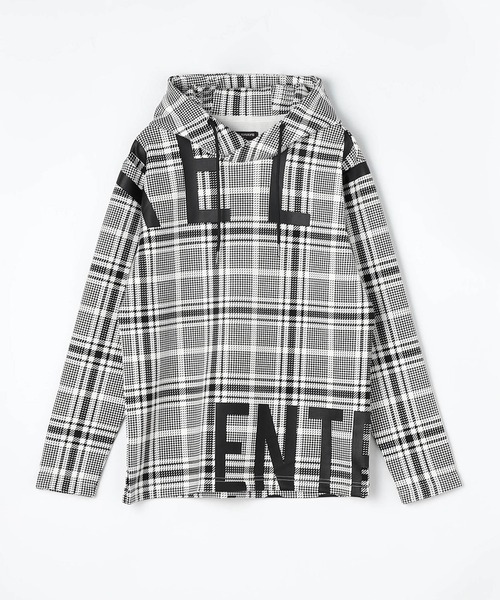 HIDEAWAYS NICOLE(ハイダウェイニコル)の「ダンボールニットロゴプリントプルオーバーパーカー(パーカー・メンズ・オフホワイト/ブラック/ベージュ/チェック・MEDIUM/LARGE/X-LARGE)」の6枚目の写真