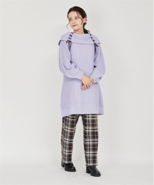 axes femme(アクシーズファム)の「W編み上げニットチュニック(チュニック・レディース・キナリ/ピンク/チャコール/ラベンダー/サックスブルー・FREE)」の4枚目の写真