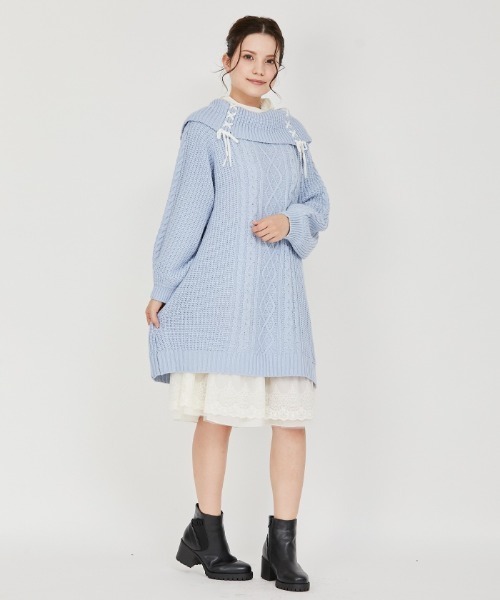 axes femme(アクシーズファム)の「W編み上げニットチュニック(チュニック・レディース・キナリ/ピンク/チャコール/ラベンダー/サックスブルー・FREE)」の3枚目の写真