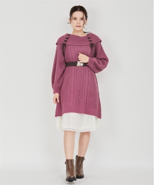 axes femme(アクシーズファム)の「W編み上げニットチュニック(チュニック・レディース・キナリ/ピンク/チャコール/ラベンダー/サックスブルー・FREE)」の5枚目の写真