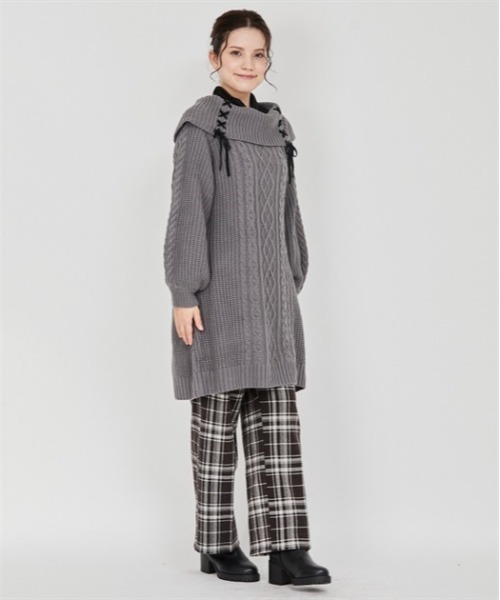 axes femme(アクシーズファム)の「W編み上げニットチュニック(チュニック・レディース・キナリ/ピンク/チャコール/ラベンダー/サックスブルー・FREE)」の2枚目の写真