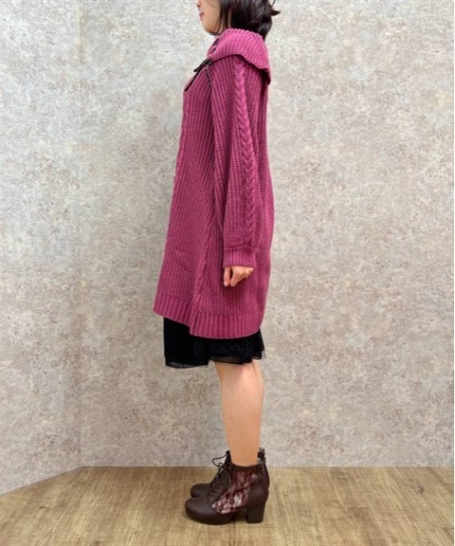 axes femme(アクシーズファム)の「W編み上げニットチュニック(チュニック・レディース・キナリ/ピンク/チャコール/ラベンダー/サックスブルー・FREE)」の6枚目の写真