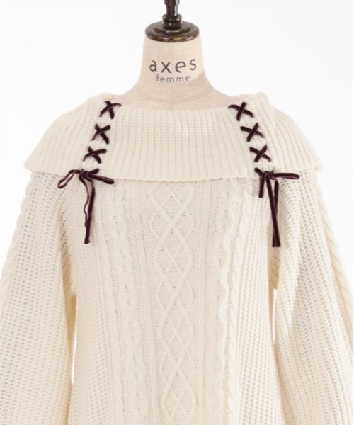 axes femme(アクシーズファム)の「W編み上げニットチュニック(チュニック・レディース・キナリ/ピンク/チャコール/ラベンダー/サックスブルー・FREE)」の11枚目の写真