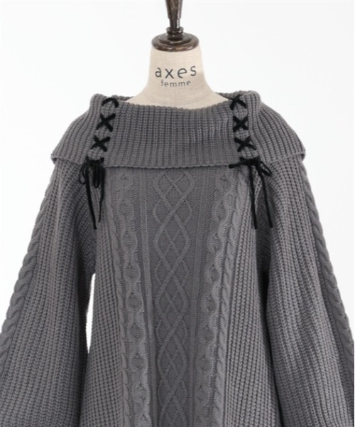 axes femme(アクシーズファム)の「W編み上げニットチュニック(チュニック・レディース・キナリ/ピンク/チャコール/ラベンダー/サックスブルー・FREE)」の16枚目の写真