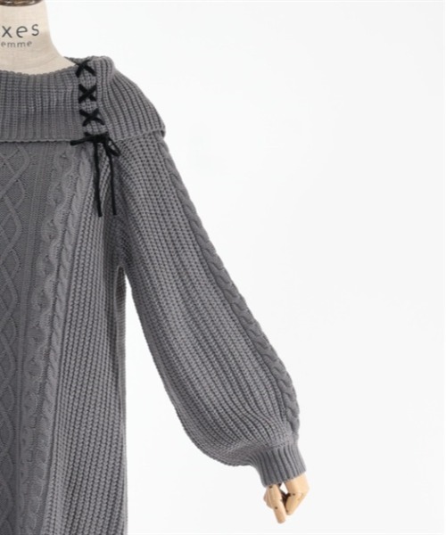 axes femme(アクシーズファム)の「W編み上げニットチュニック(チュニック・レディース・キナリ/ピンク/チャコール/ラベンダー/サックスブルー・FREE)」の18枚目の写真