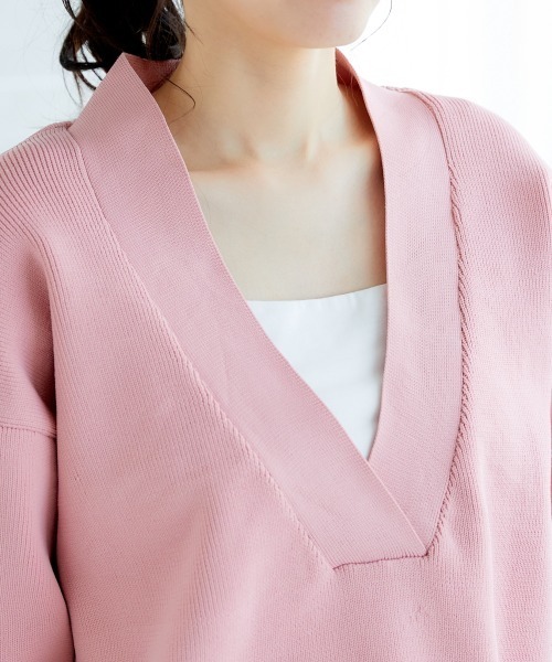 miclat（ミクラ）の「大きいサイズ　Vネックオーバーサイズニット　miclat（ニット/セーター・レディース・ネイビー/ライトピンク・4L/5L/3L/LL/L）」の14枚目の写真