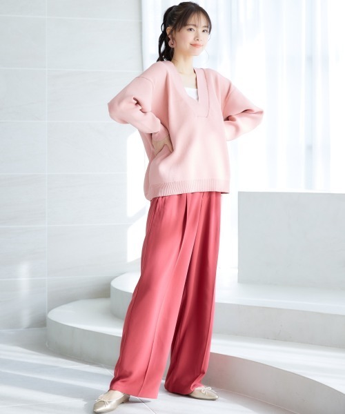 miclat（ミクラ）の「大きいサイズ　Vネックオーバーサイズニット　miclat（ニット/セーター・レディース・ネイビー/ライトピンク・4L/5L/3L/LL/L）」の22枚目の写真