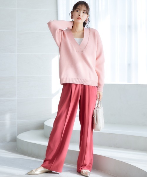 miclat（ミクラ）の「大きいサイズ　Vネックオーバーサイズニット　miclat（ニット/セーター・レディース・ネイビー/ライトピンク・4L/5L/3L/LL/L）」の3枚目の写真