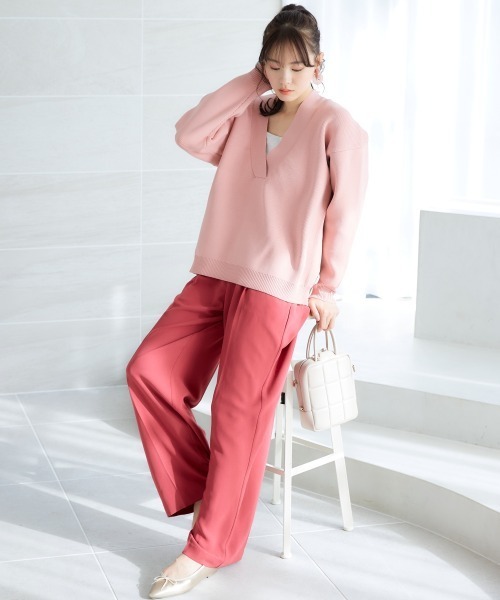 miclat（ミクラ）の「大きいサイズ　Vネックオーバーサイズニット　miclat（ニット/セーター・レディース・ネイビー/ライトピンク・4L/5L/3L/LL/L）」の7枚目の写真