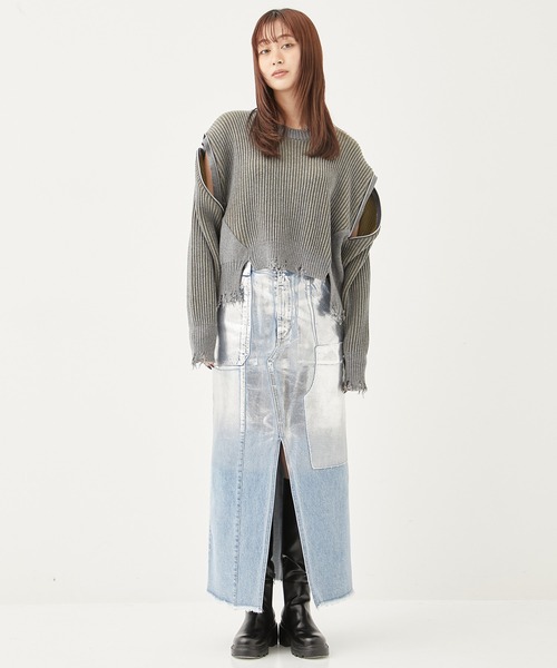 【新品】PUBLIC TOKYO メタリックデニムスカート PUBLIC TOKYO デニムスカート メタリックデニムスカート