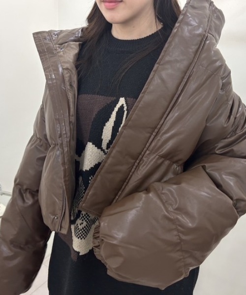 ipugo(イプゴ)の「ipugo/イプゴ レザー調ダウンジャケット(ダウンジャケット/コート・レディース・ブラック/ブラウン・FREE)」の5枚目の写真