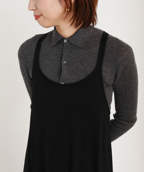 VERMEIL par iena（ヴェルメイユパーイエナ）の「フレアウールキャミソールワンピース（シャツワンピース・レディース・ライトグレー/ブラック・FREE）」の5枚目の写真
