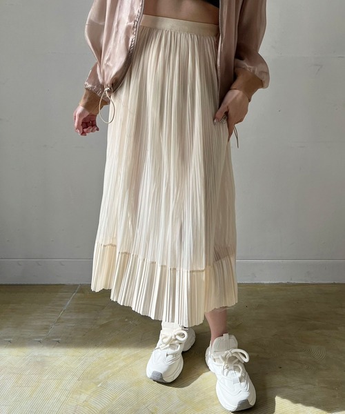 Jewelobe（ジュエローブ）の「サテンへムチュールプリーツスカート（スカート・レディース・ブラウン/アイボリー/ブラック・FREE）」の2枚目の写真