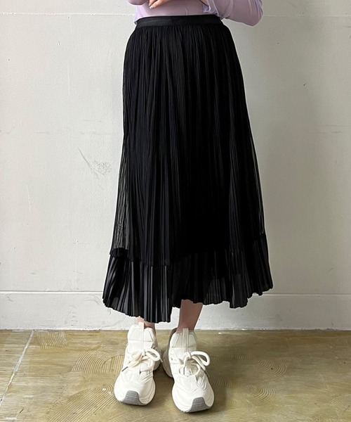 Jewelobe（ジュエローブ）の「サテンへムチュールプリーツスカート（スカート・レディース・ブラウン/アイボリー/ブラック・FREE）」の3枚目の写真