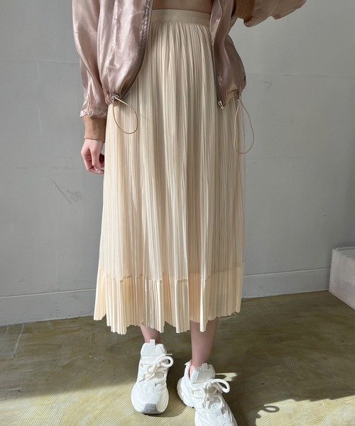Jewelobe（ジュエローブ）の「サテンへムチュールプリーツスカート（スカート・レディース・ブラウン/アイボリー/ブラック・FREE）」の4枚目の写真