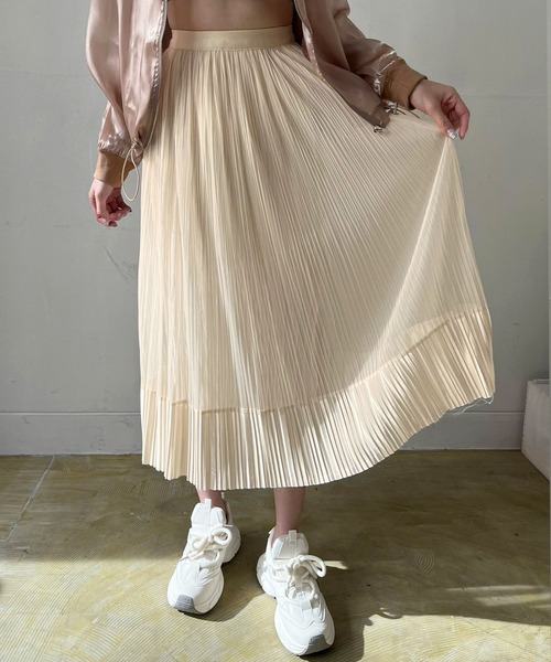 Jewelobe（ジュエローブ）の「サテンへムチュールプリーツスカート（スカート・レディース・ブラウン/アイボリー/ブラック・FREE）」の5枚目の写真