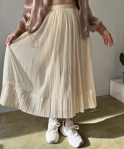 Jewelobe（ジュエローブ）の「サテンへムチュールプリーツスカート（スカート・レディース・ブラウン/アイボリー/ブラック・FREE）」の6枚目の写真