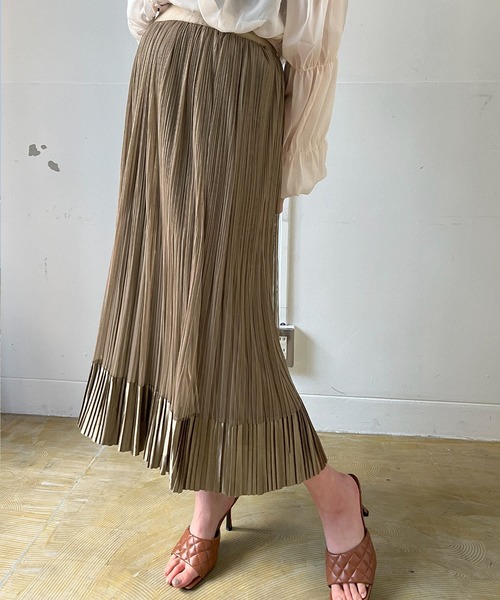 Jewelobe（ジュエローブ）の「サテンへムチュールプリーツスカート（スカート・レディース・ブラウン/アイボリー/ブラック・FREE）」の19枚目の写真