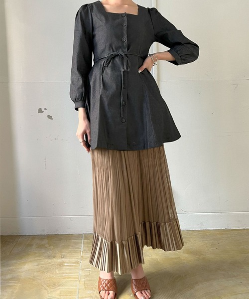 Jewelobe（ジュエローブ）の「サテンへムチュールプリーツスカート（スカート・レディース・ブラウン/アイボリー/ブラック・FREE）」の22枚目の写真