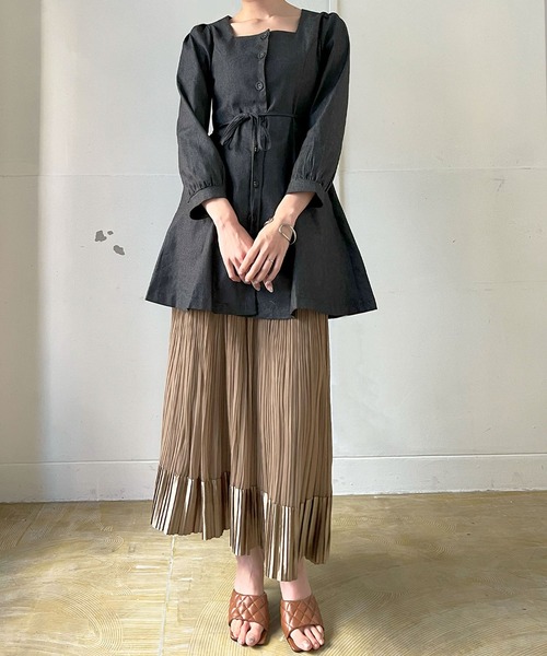 Jewelobe（ジュエローブ）の「サテンへムチュールプリーツスカート（スカート・レディース・ブラウン/アイボリー/ブラック・FREE）」の11枚目の写真