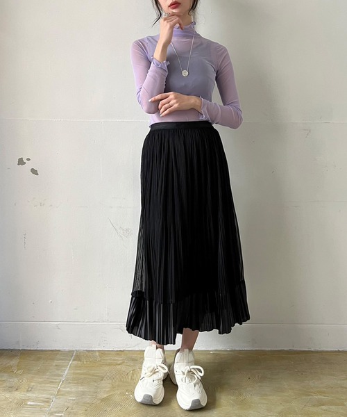 Jewelobe（ジュエローブ）の「サテンへムチュールプリーツスカート（スカート・レディース・ブラウン/アイボリー/ブラック・FREE）」の14枚目の写真