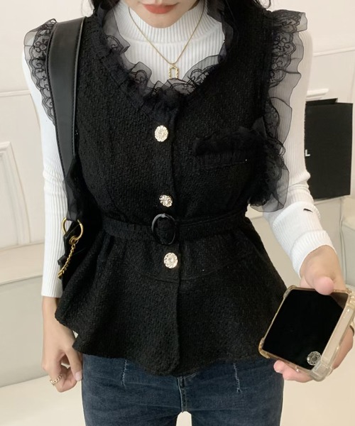 GLAMOROUS JANE(グラマラスジェーン)の「ノースリペプラム×TOPSセット(セットアップ・レディース・ホワイト/ブラック・FREE)」の6枚目の写真