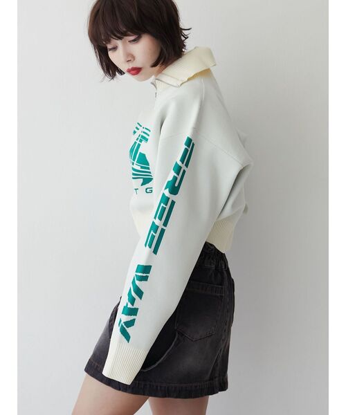 jouetie（ジュエティ）の「ハーフZIPロゴニットプルオーバー（ニット/セーター・レディース・アイボリー/ピンク/ブラック・MEDIUM）」の6枚目の写真