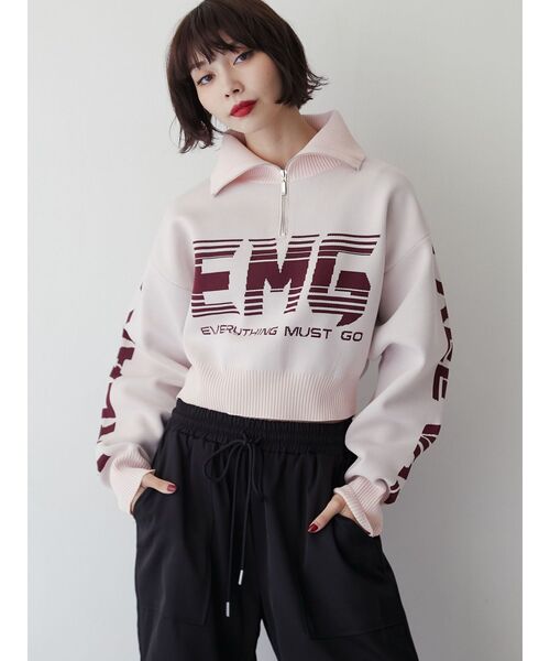 ニット セーター ハーフジップロゴニットプルオーバー レディース セール】ハーフZIPロゴニットプルオーバー（ニット/セーター