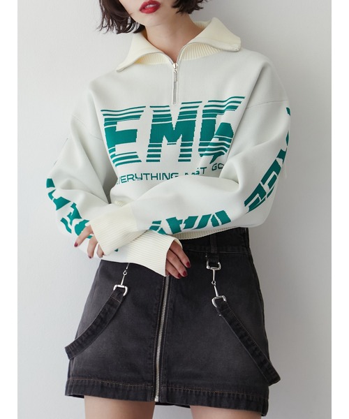 ニット セーター ハーフジップロゴニットプルオーバー レディース セール】ハーフZIPロゴニットプルオーバー（ニット/セーター