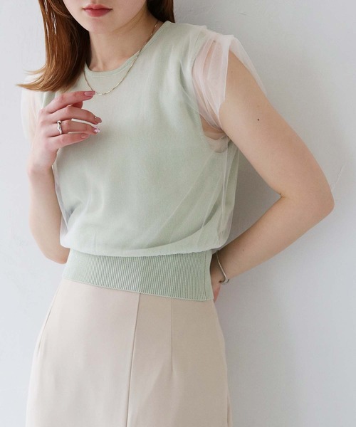 CLEIO（クレイオ）の「【CLEIO】チュールドッキングプルオーバー TULLE DOCKING PULLOVER/986-11636（ニット/セーター・レディース・アイボリー/ライトグリーン/ライトグレー・FREE）」の3枚目の写真