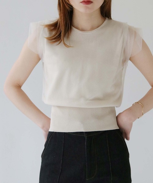 CLEIO（クレイオ）の「【CLEIO】チュールドッキングプルオーバー TULLE DOCKING PULLOVER/986-11636（ニット/セーター・レディース・アイボリー/ライトグリーン/ライトグレー・FREE）」の2枚目の写真