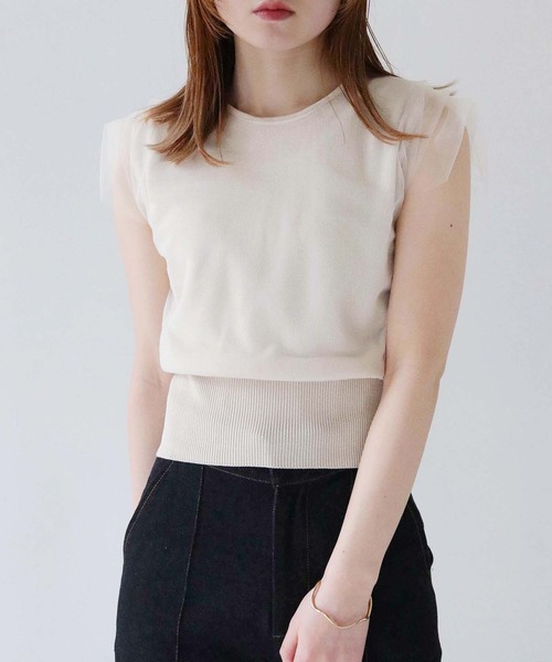 CLEIO（クレイオ）の「【CLEIO】チュールドッキングプルオーバー TULLE DOCKING PULLOVER/986-11636（ニット/セーター・レディース・アイボリー/ライトグリーン/ライトグレー・FREE）」の4枚目の写真