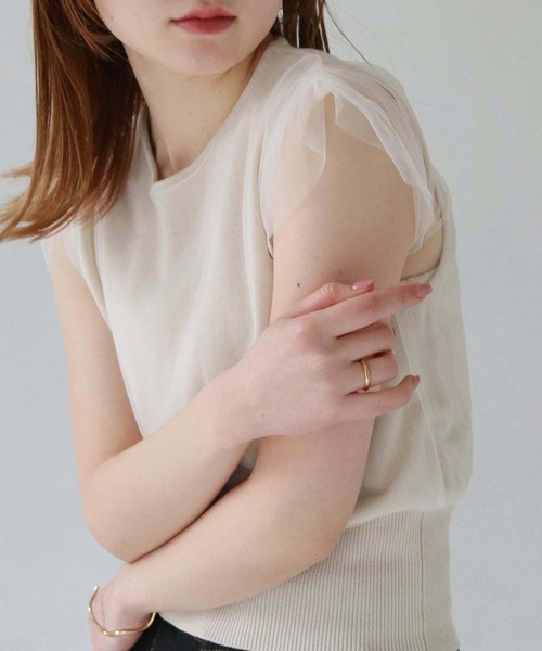 CLEIO（クレイオ）の「【CLEIO】チュールドッキングプルオーバー TULLE DOCKING PULLOVER/986-11636（ニット/セーター・レディース・アイボリー/ライトグリーン/ライトグレー・FREE）」の6枚目の写真