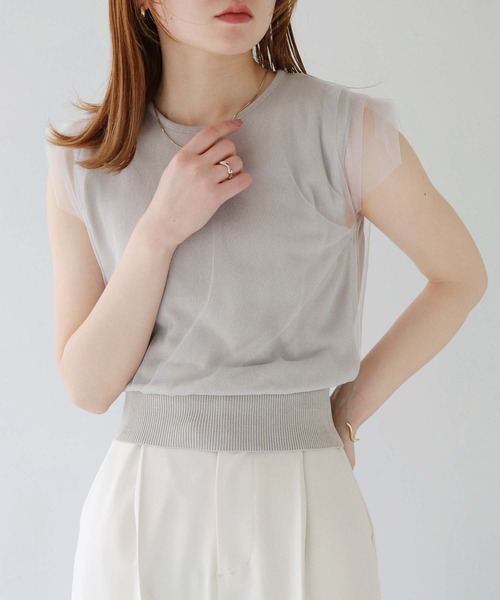 CLEIO（クレイオ）の「【CLEIO】チュールドッキングプルオーバー TULLE DOCKING PULLOVER/986-11636（ニット/セーター・レディース・アイボリー/ライトグリーン/ライトグレー・FREE）」の11枚目の写真